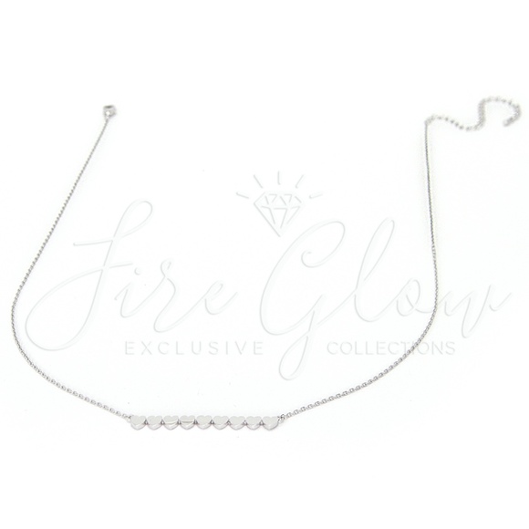 9 Hearts Silver Tone Bar Pendant Necklace - Picture 4 of 6